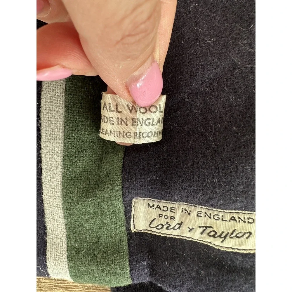 Rare VTG Lord & Taylor Blue Green Striped All Wool Scarf Made In England
